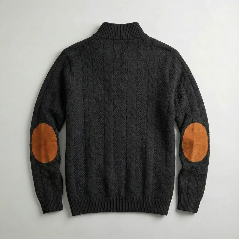 Evan - Pull en Maille Naturelle Robuste Col Montant Boutonné