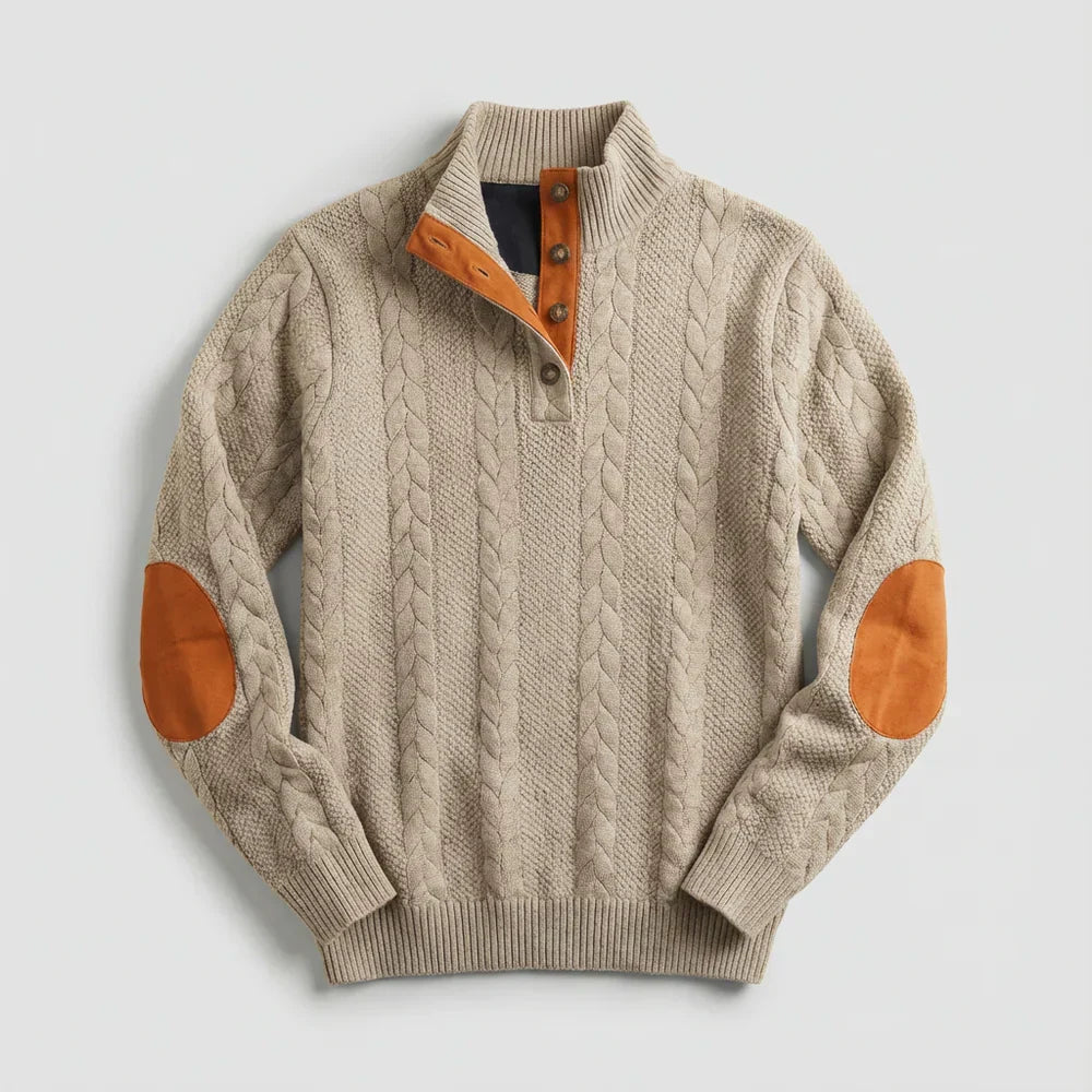 Evan - Pull en Maille Naturelle Robuste Col Montant Boutonné