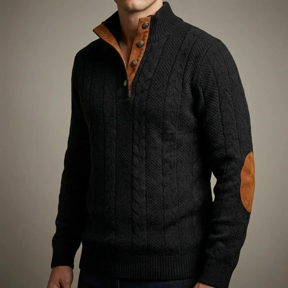 Evan - Pull en Maille Naturelle Robuste Col Montant Boutonné