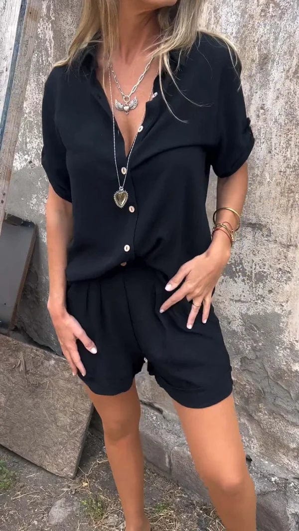 Lina - Premium Linned Skjorte og Shorts Sæt