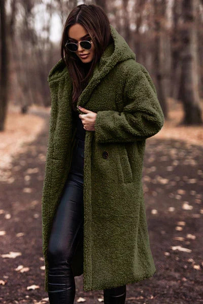 Stefani - Abrigo Polar Largo con Capucha de Moda