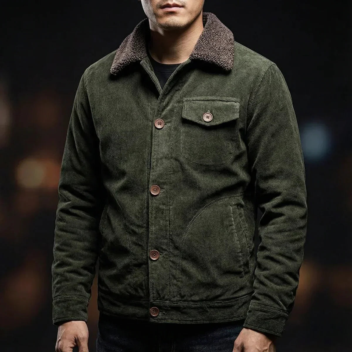 Brahim - Blouson Casual en Velours Côtelé Doublée de Sherpa