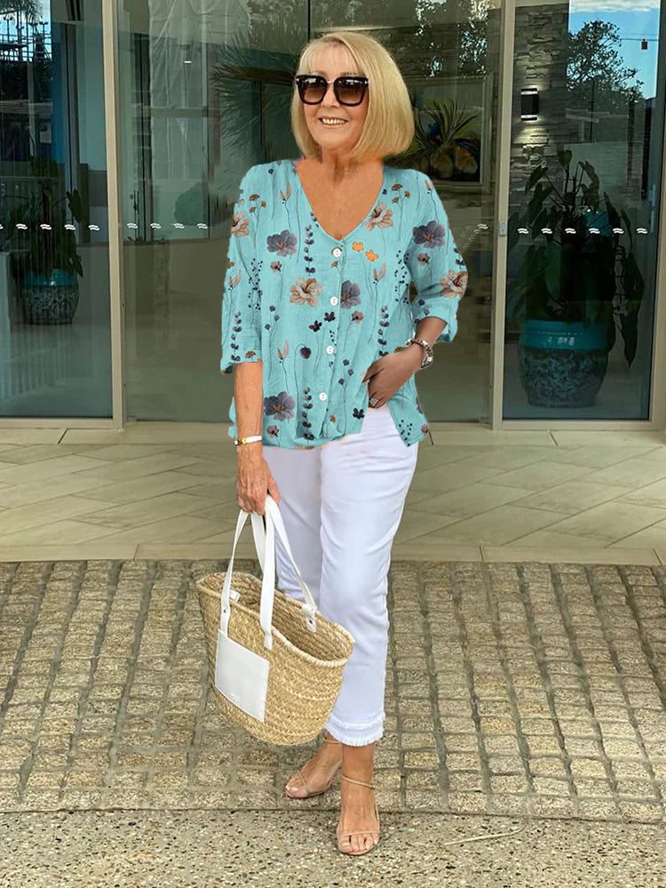 Marieta - Blomstret Lin Chemisier Sæt