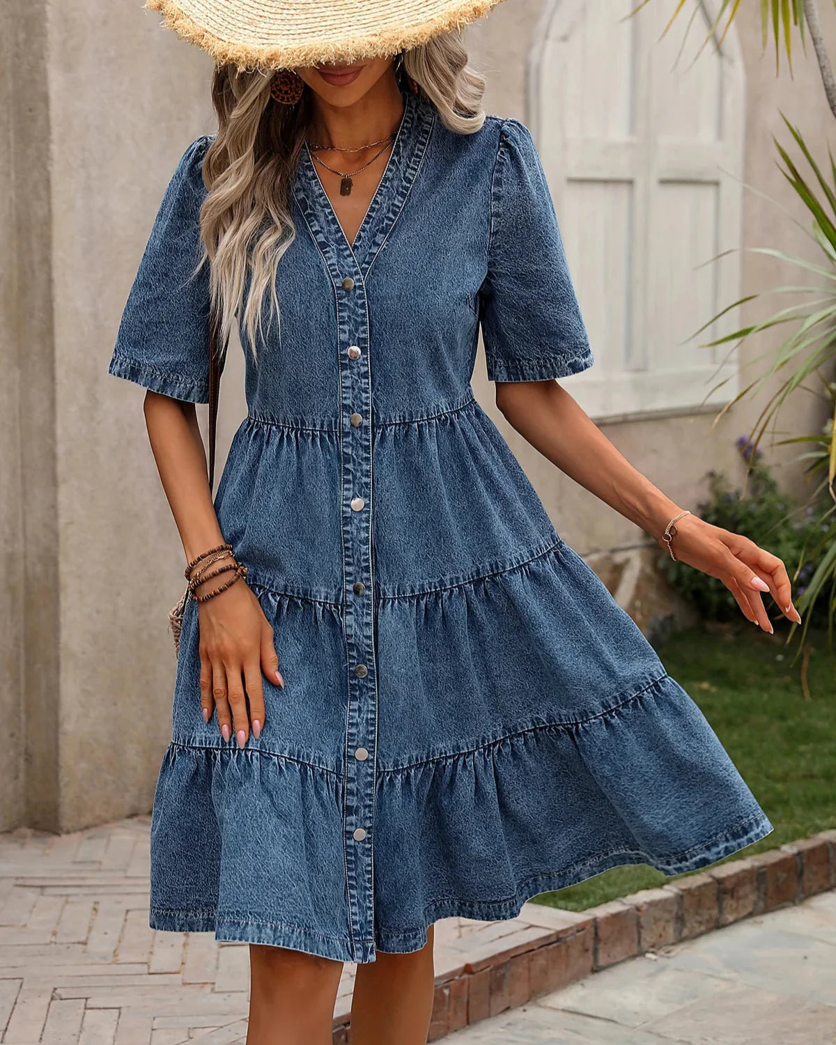 Selina - Rifľové Šaty s Volánmi a Gombíkmi