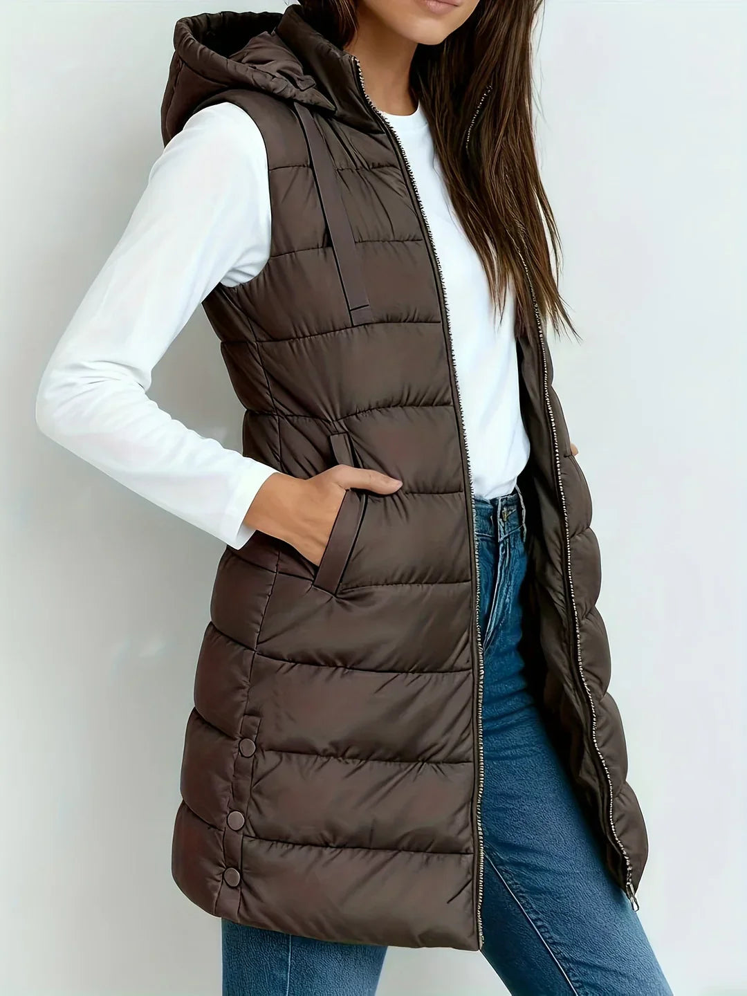 Prunille - Manteau Matelassé Sans Manches à Capuche