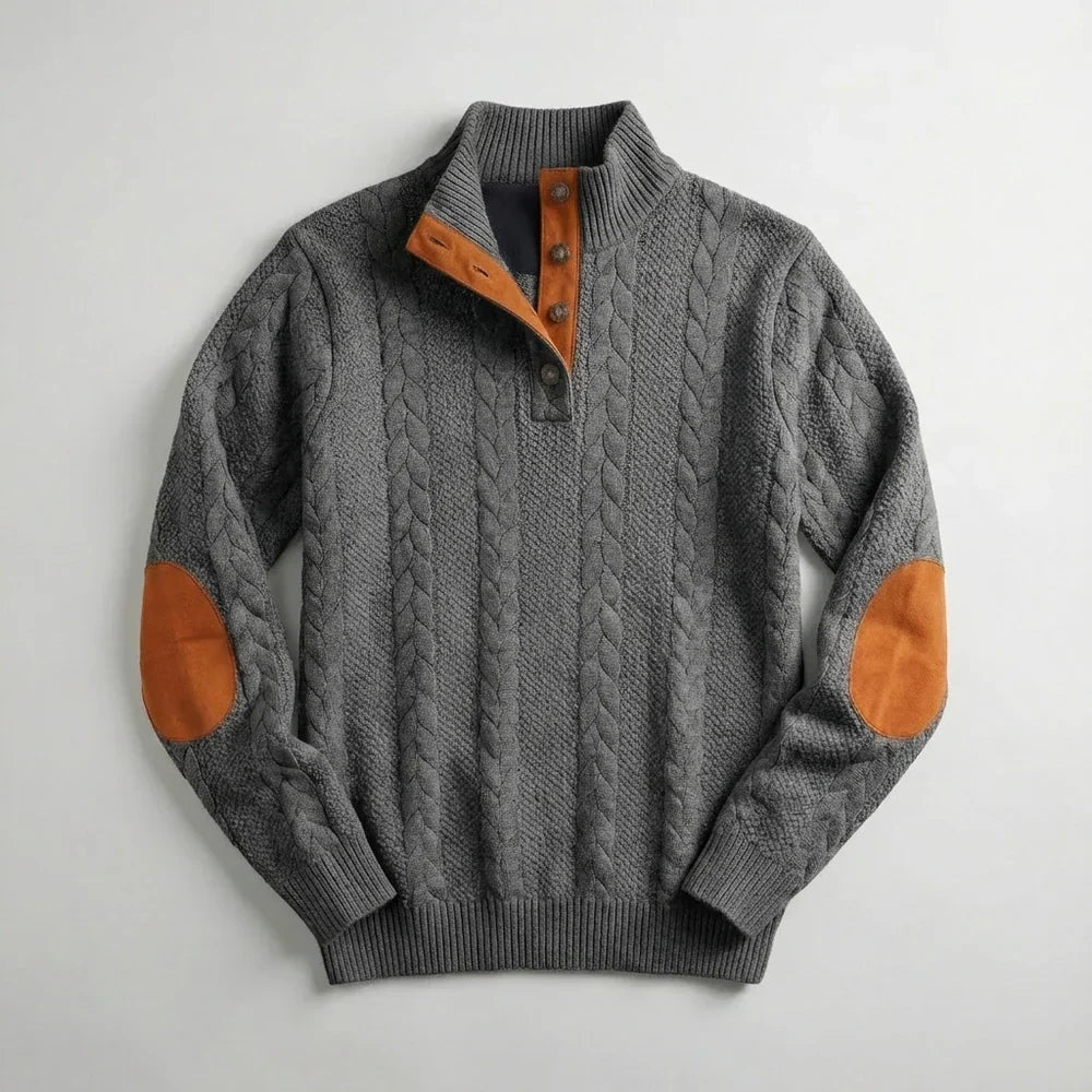 Evan - Pull en Maille Naturelle Robuste Col Montant Boutonné
