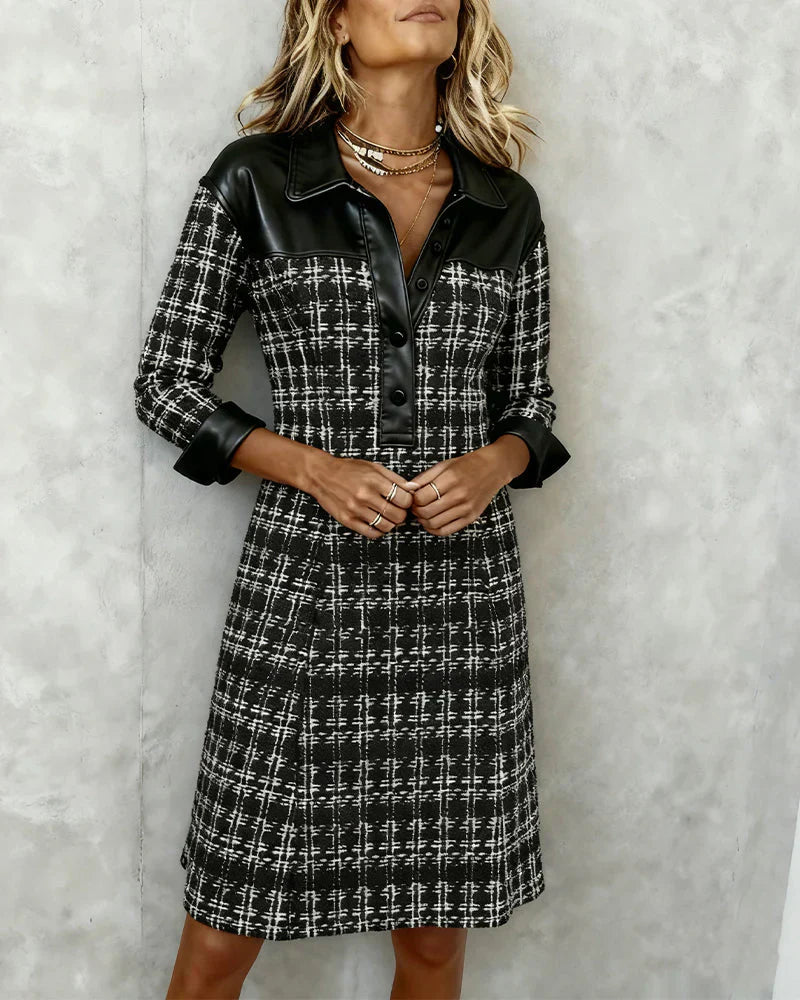 Naliana - High Quality Tweed Dress with Shirt Collar