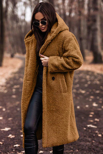 Stefani - Abrigo Polar Largo con Capucha de Moda