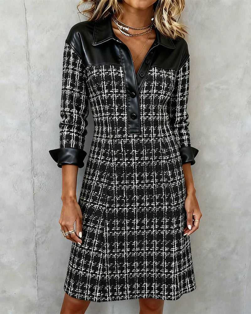 Naliana - High Quality Tweed Dress with Shirt Collar