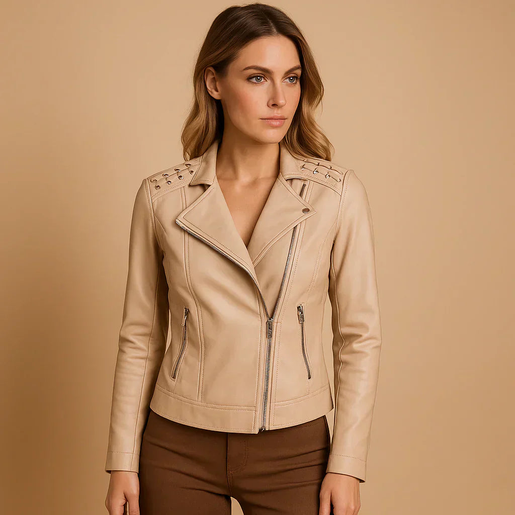 Nawel - Chaqueta de Cuero Ajustada para Mujer