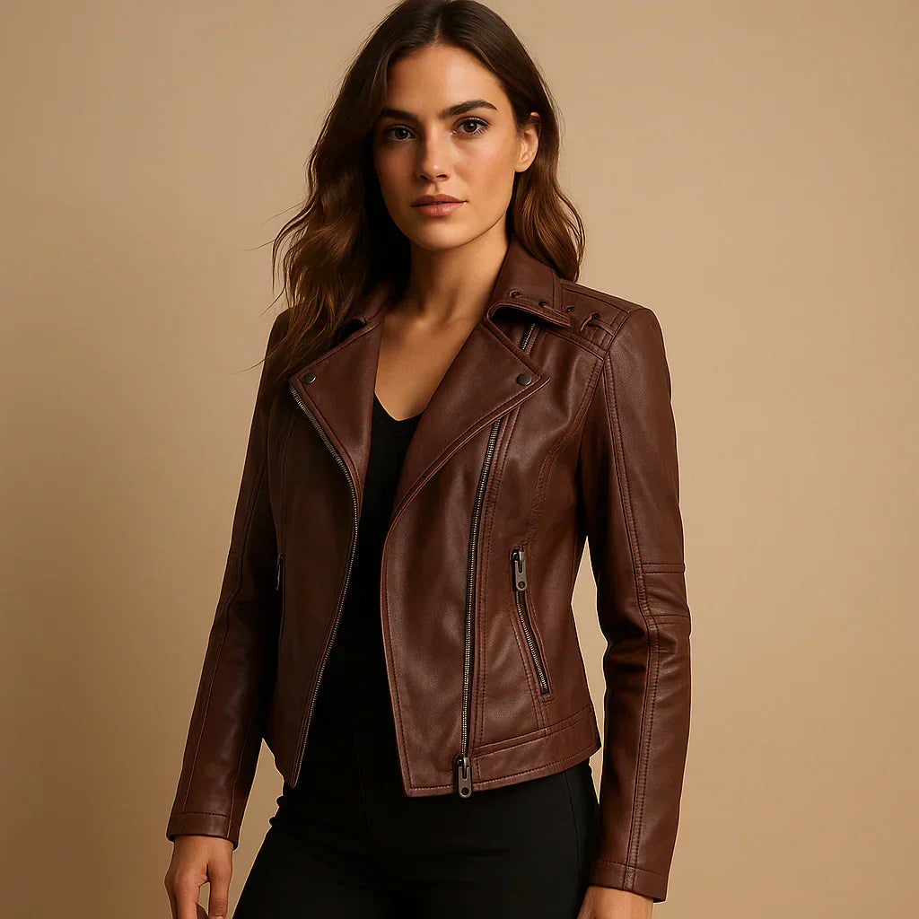 Nawel - Chaqueta de Cuero Ajustada para Mujer