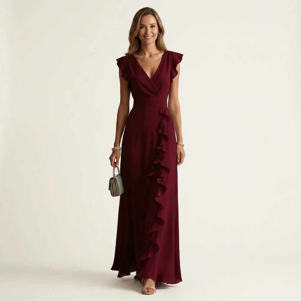 Amaryllis - Vestido Fluido Elegante de Gasa con Volantes