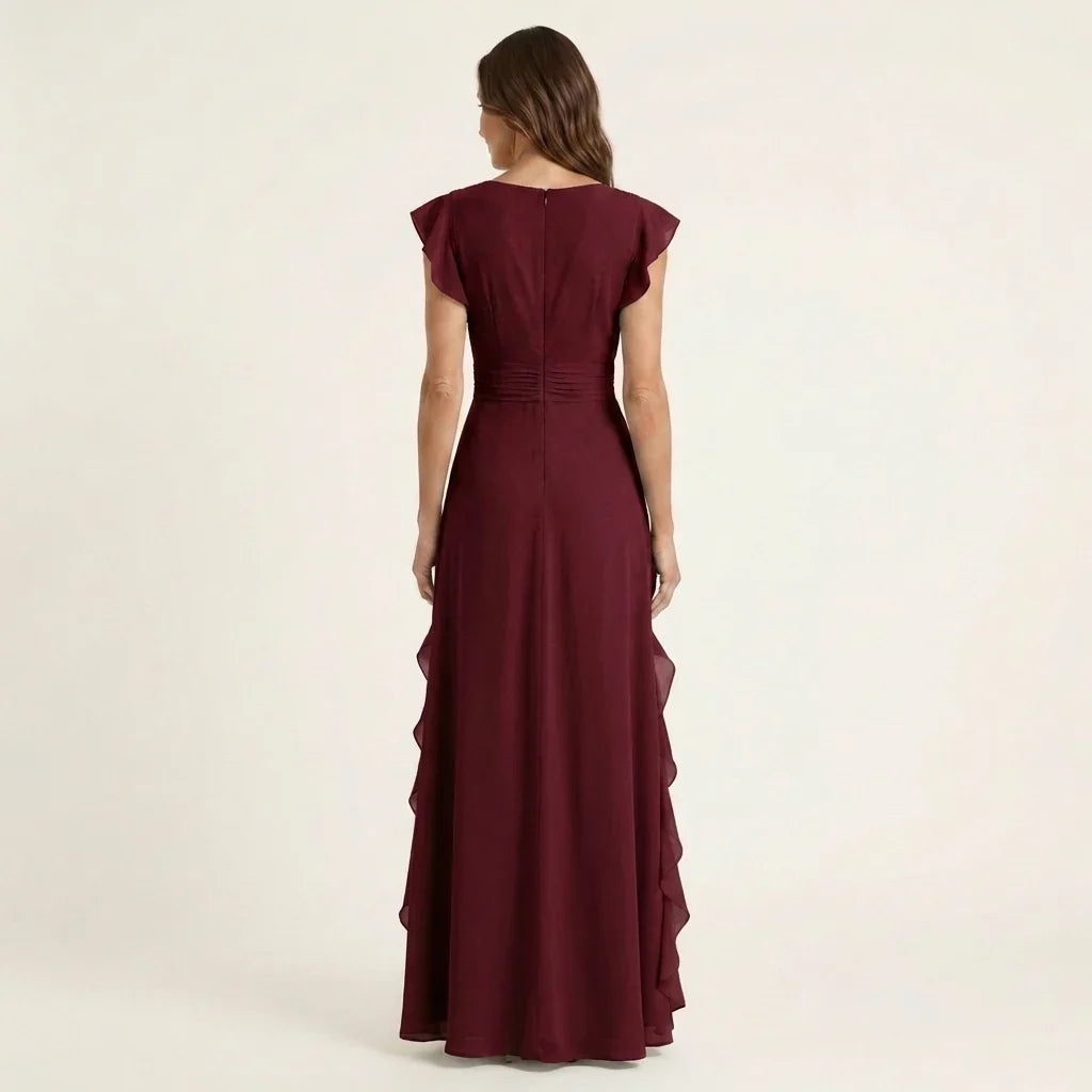 Amaryllis - Vestido Fluido Elegante de Gasa con Volantes