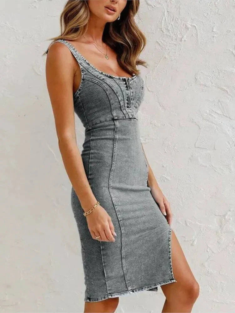 Vieira - Robe Premium en Denim Détaillé