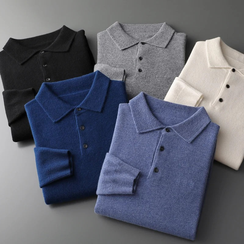 Henri - Pull Cachemire Business Col Boutonné