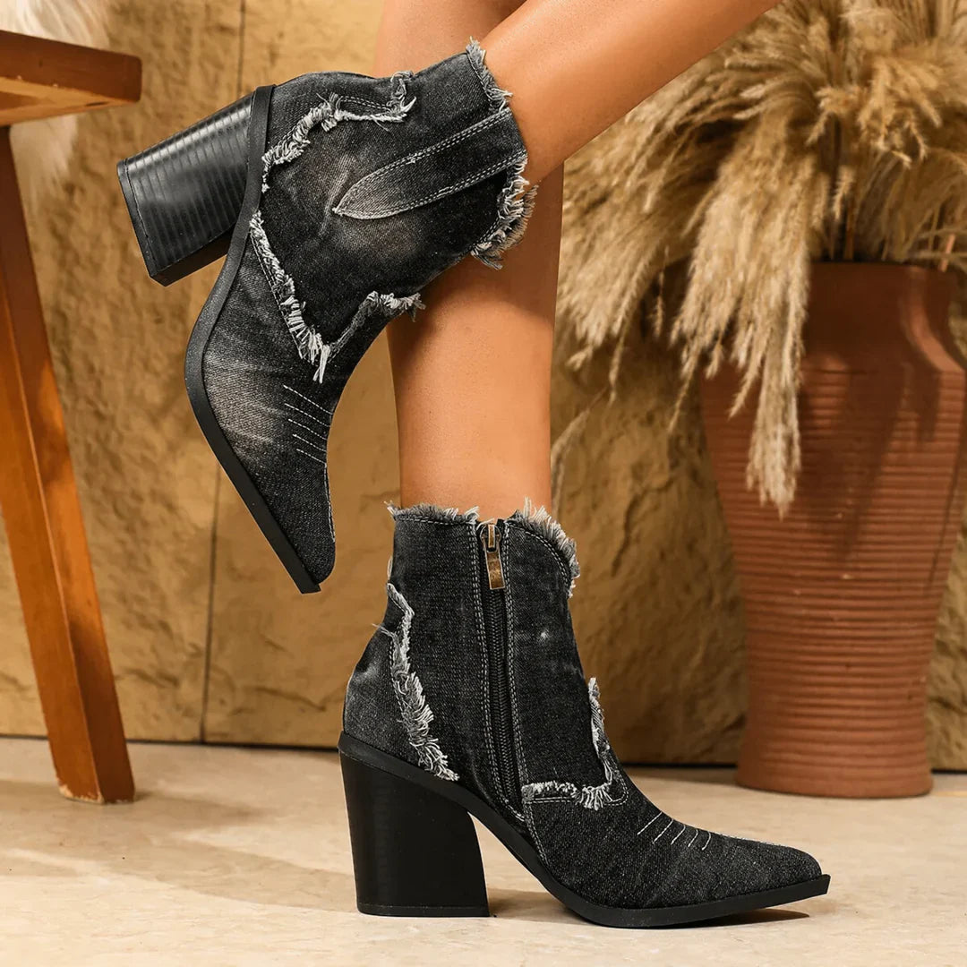 Aurelia - Premium Denim Ikoniske Rodeo Støvler