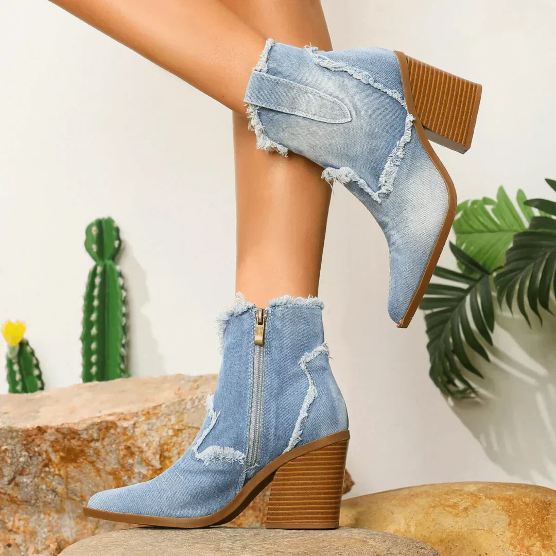 Aurelia - Premium Denim Ikoniske Rodeo Støvler