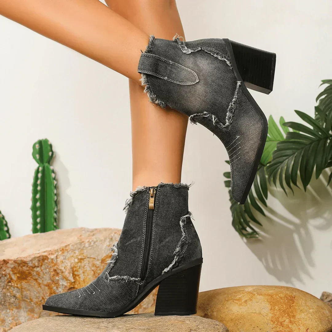 Aurelia - Premium Denim Ikoniske Rodeo Støvler