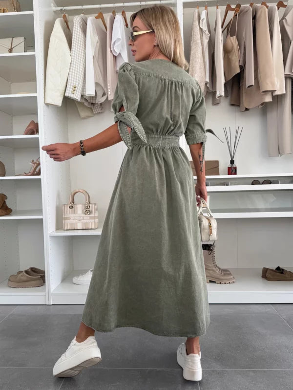 Abelle - Knapperet Udsvinget Denimkjole