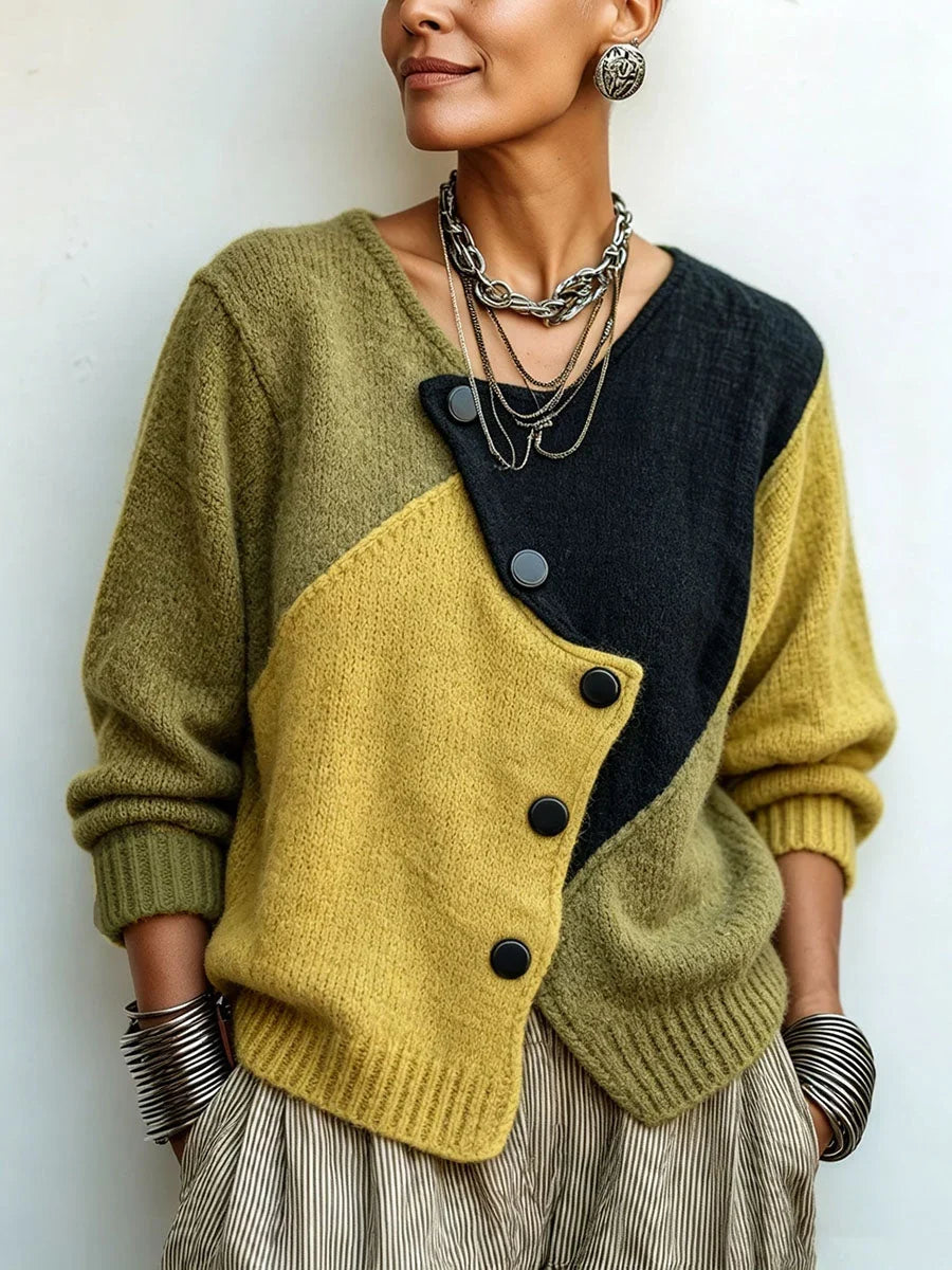 Naomi - Suéter Patchwork Asimétrico Original de Punto Suave