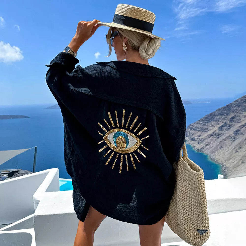 Ayline - Blå Øje Skjorte i Bomuldsgaze