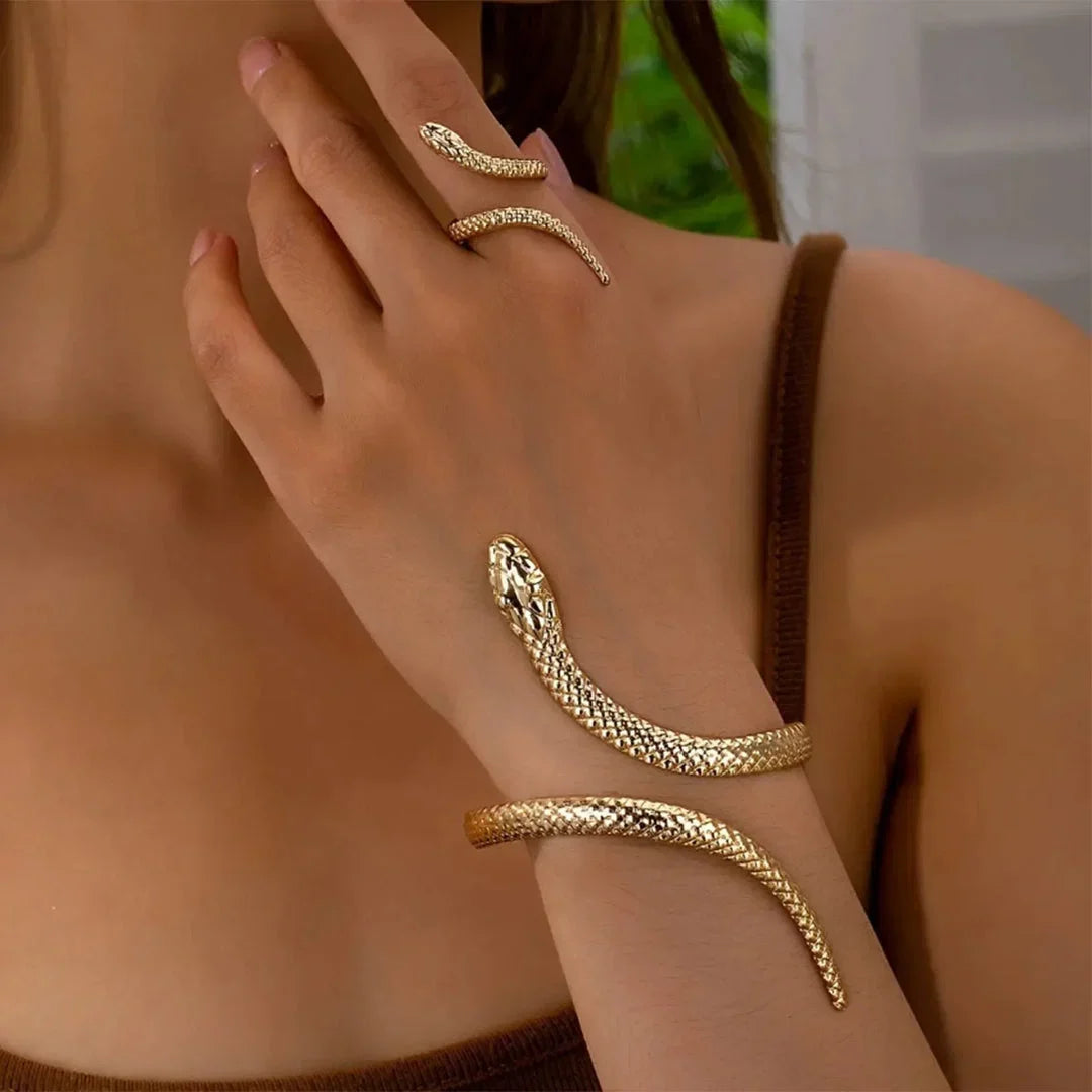 Vipera - Set de Pulsera y Anillo Serpiente Ajustables Hecho a Mano