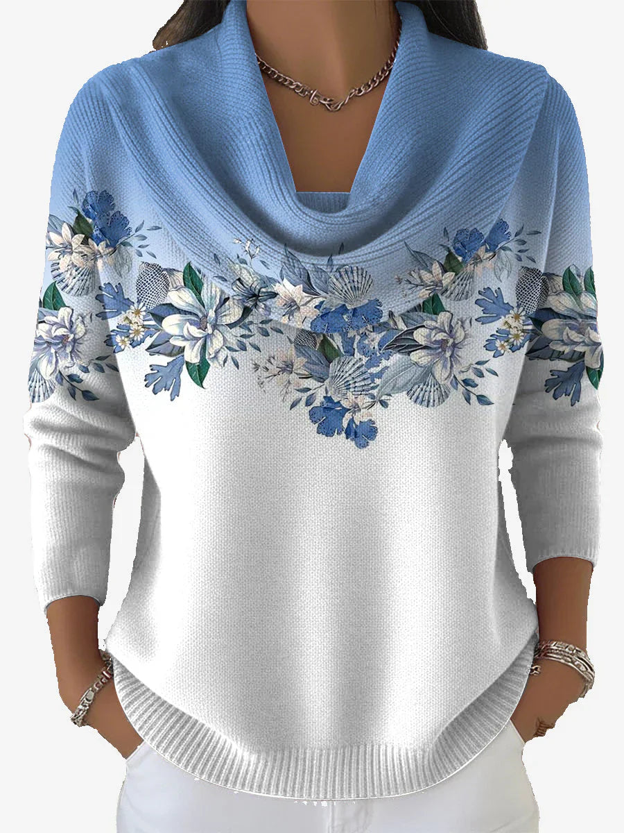 Tasnime - Floral Gradient Sweater with Soft Collar