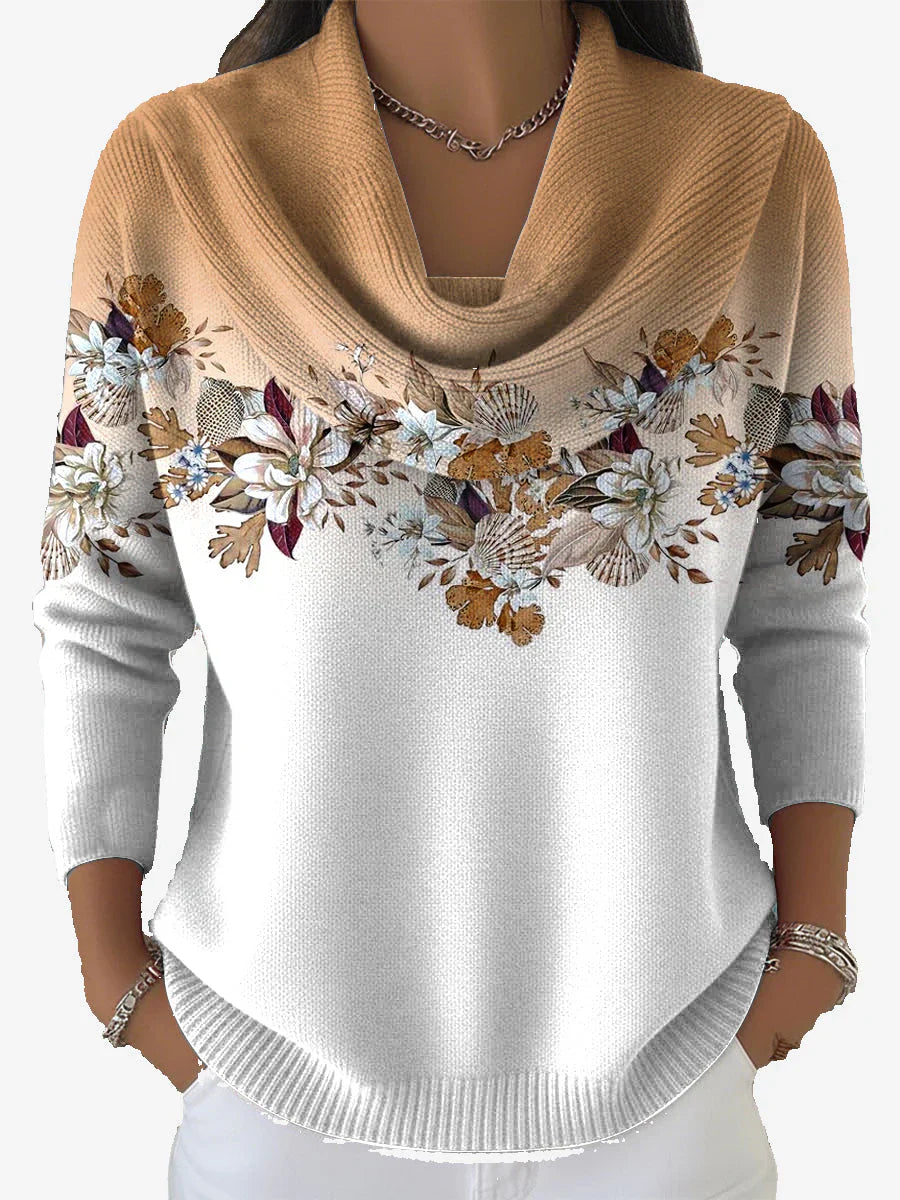 Tasnime - Floral Gradient Sweater with Soft Collar
