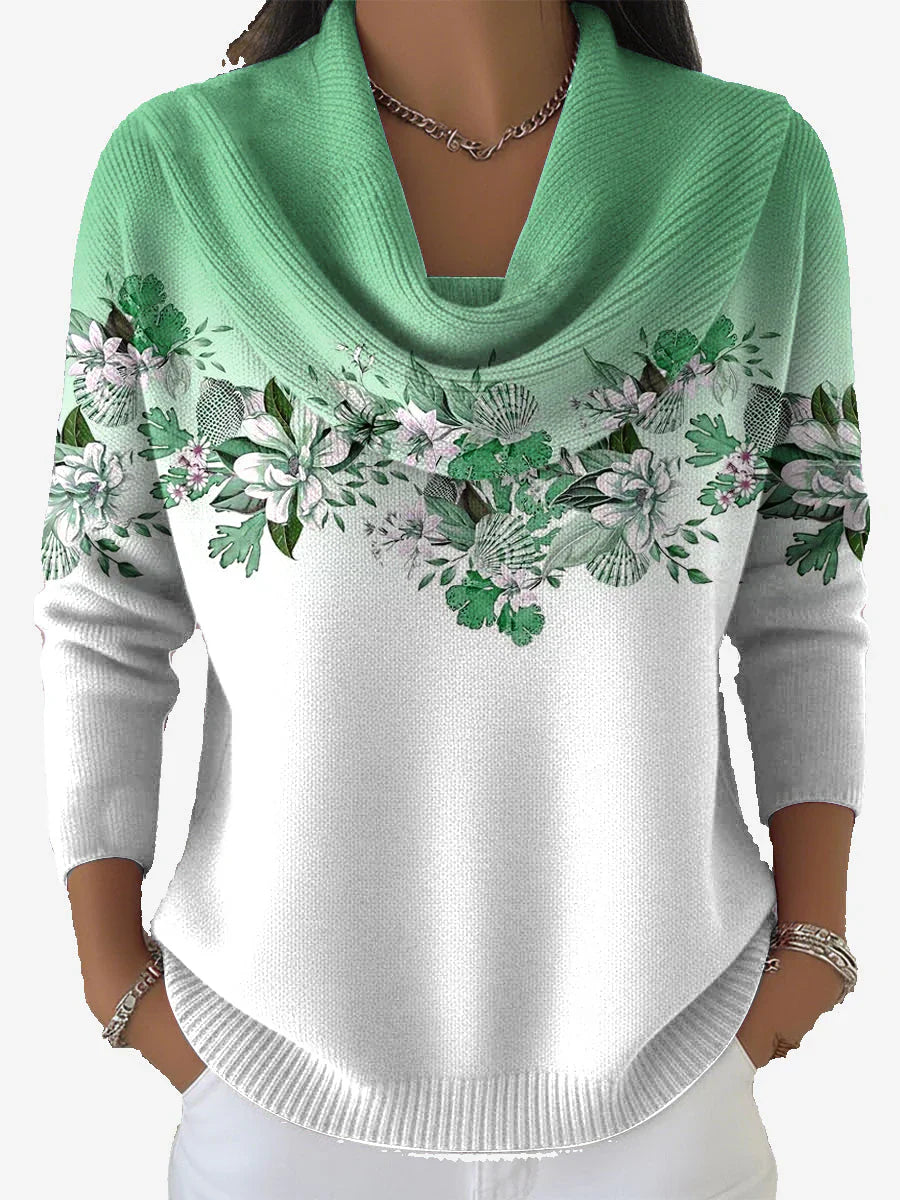 Tasnime - Floral Gradient Sweater with Soft Collar