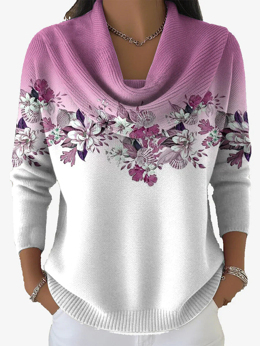 Tasnime - Floral Gradient Sweater with Soft Collar