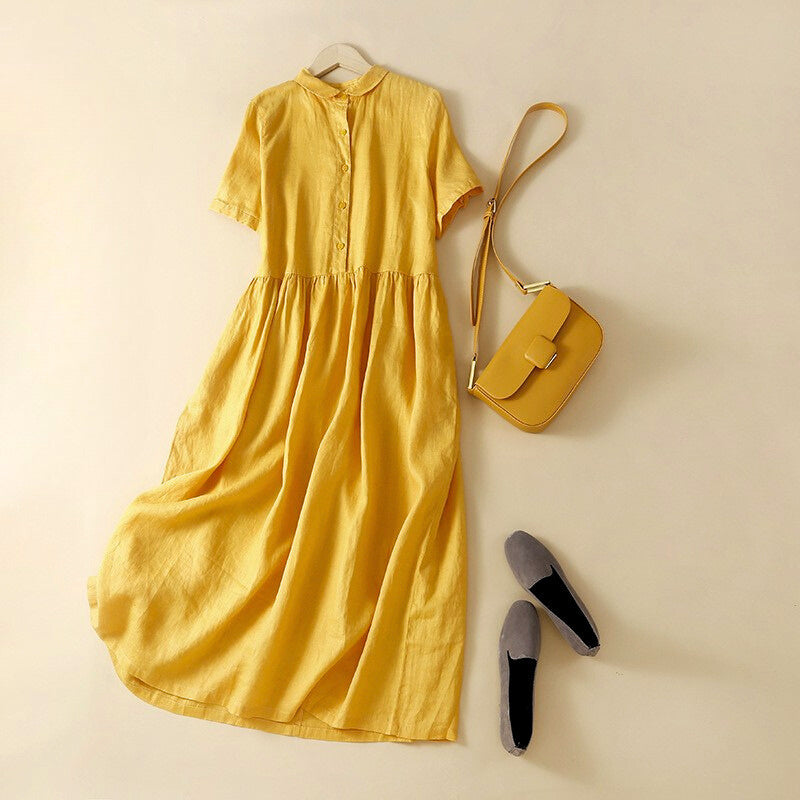 Janine - Beskeden Skjortekjole i Hør