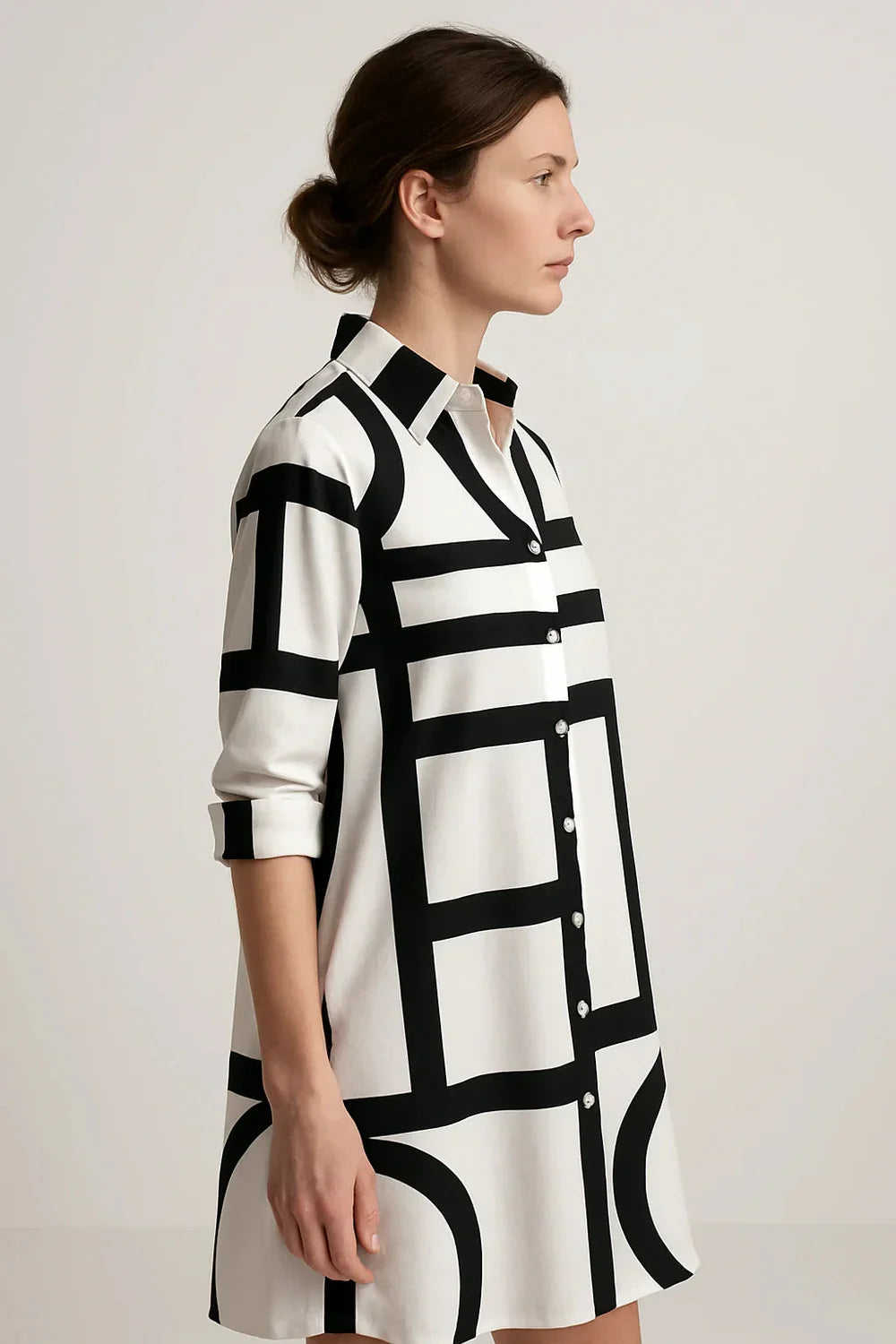 Nelita - Krásne Košeľové Šaty s Geometrickým Vzorom