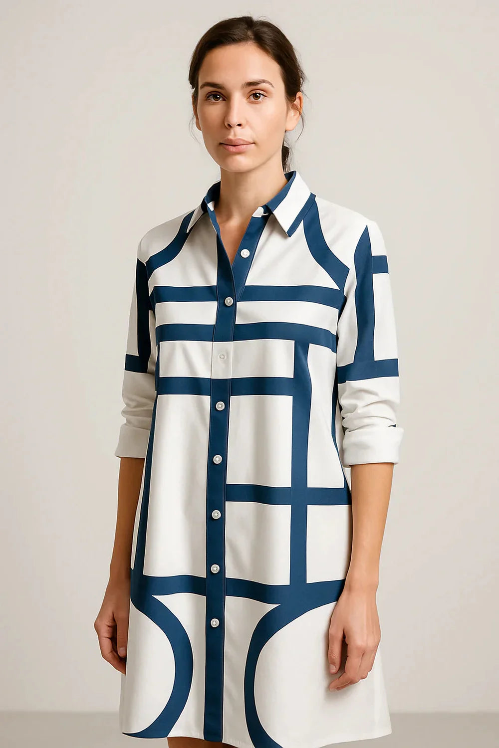 Nelita - Krásne Košeľové Šaty s Geometrickým Vzorom