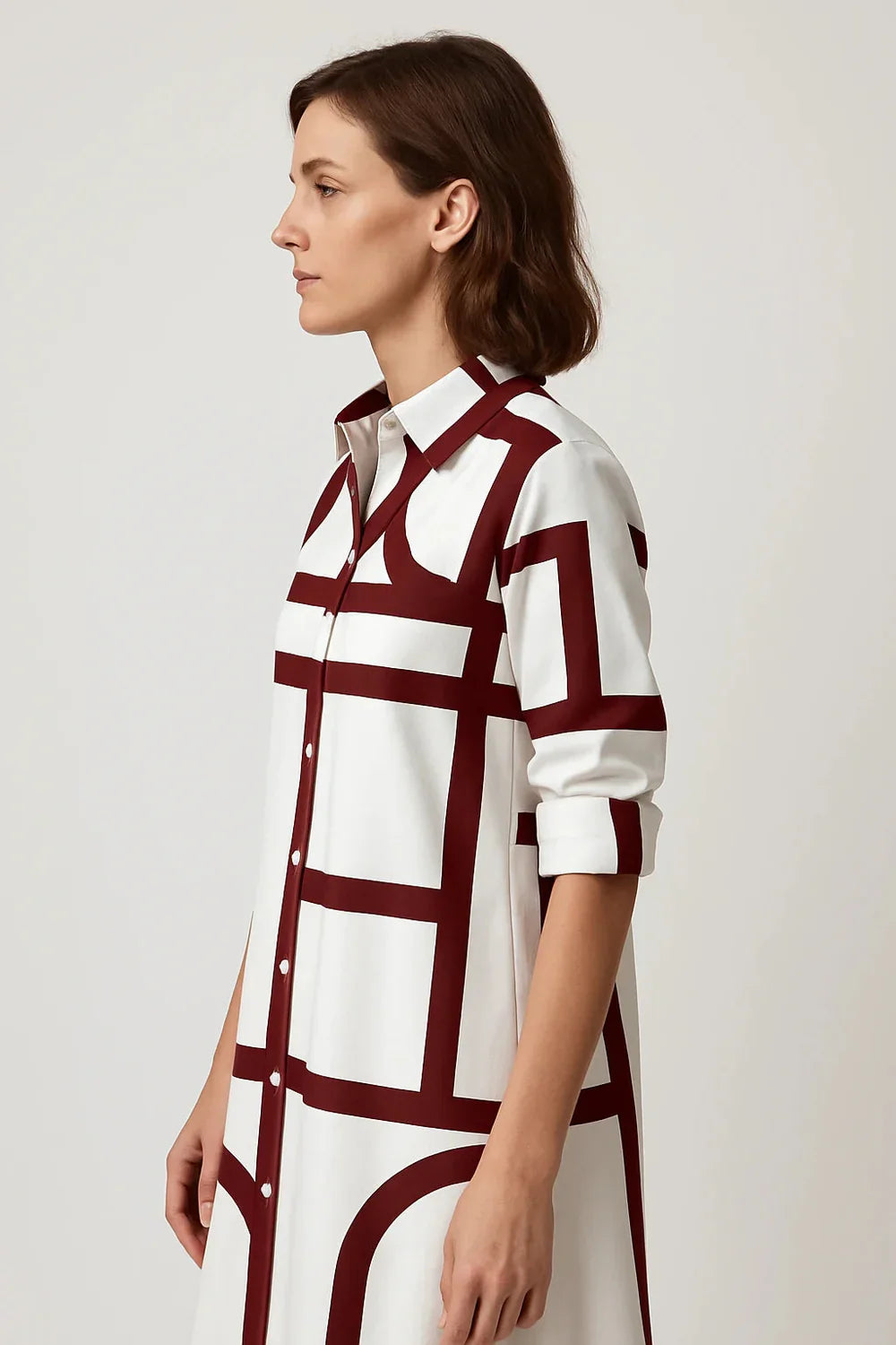 Nelita - Krásne Košeľové Šaty s Geometrickým Vzorom