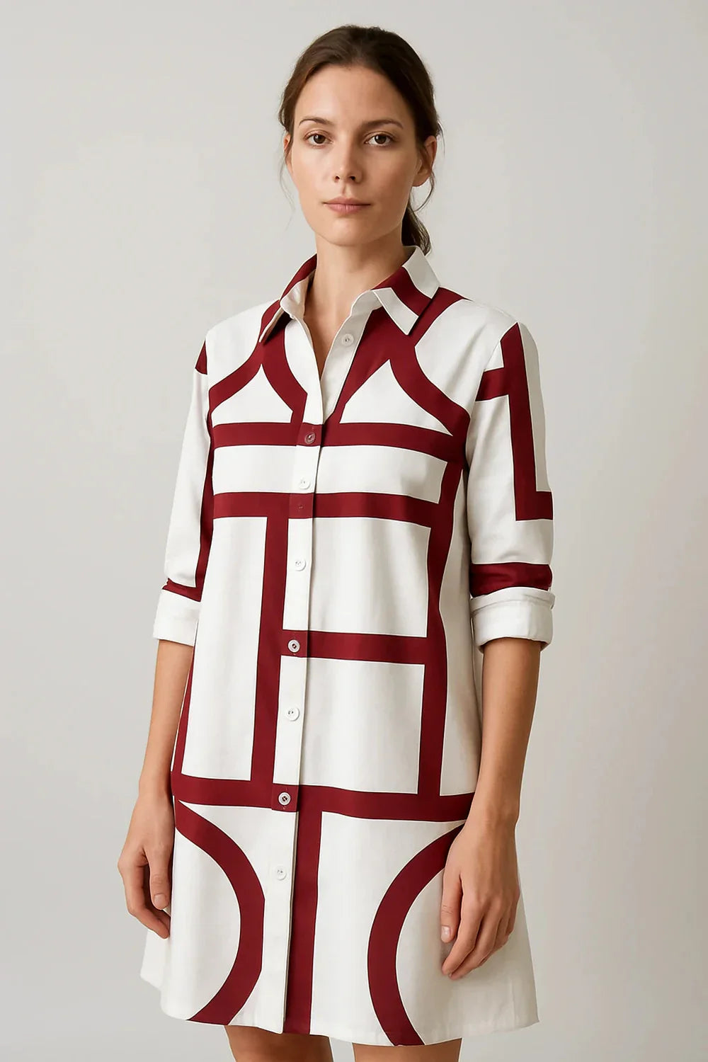 Nelita - Krásne Košeľové Šaty s Geometrickým Vzorom