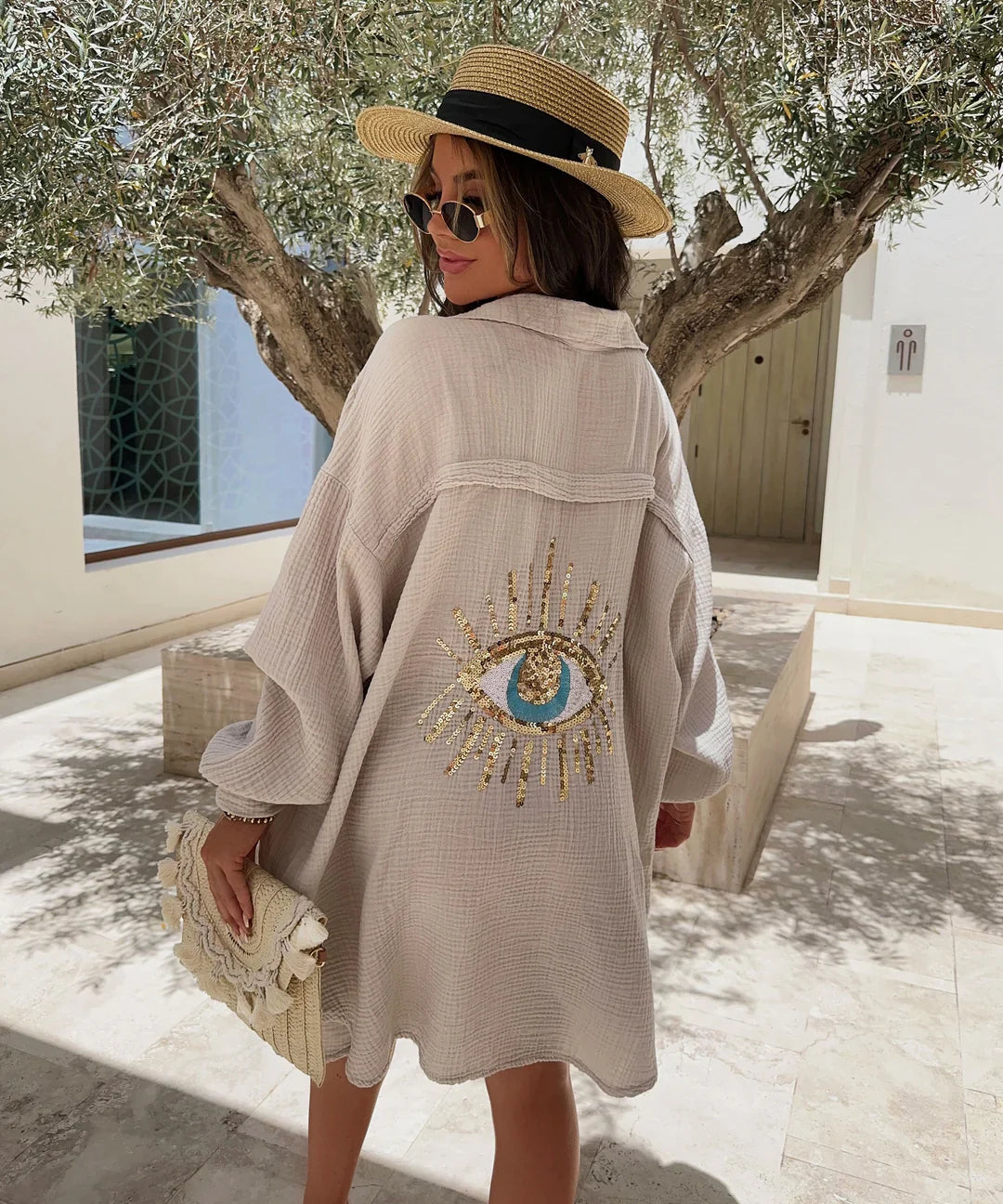 Ayline - Blå Øje Skjorte i Bomuldsgaze