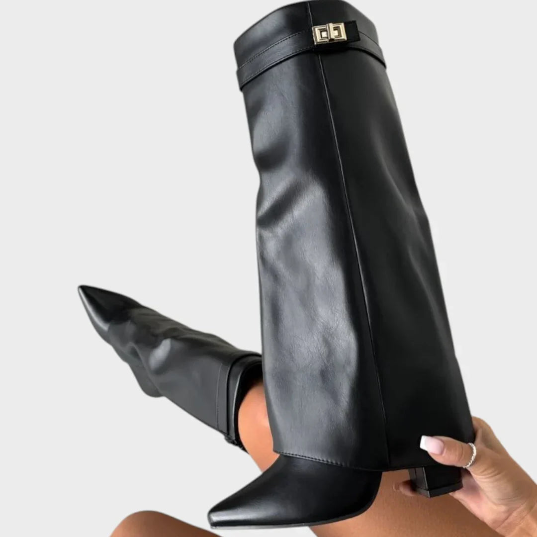 Cathia - Bottes en Cuir Premium à Revers Moderne