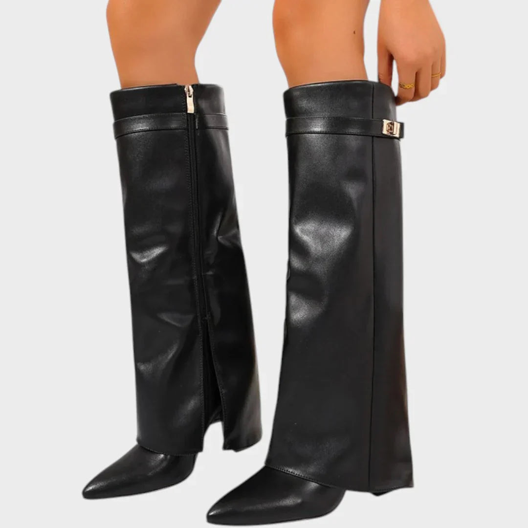 Cathia - Bottes en Cuir Premium à Revers Moderne