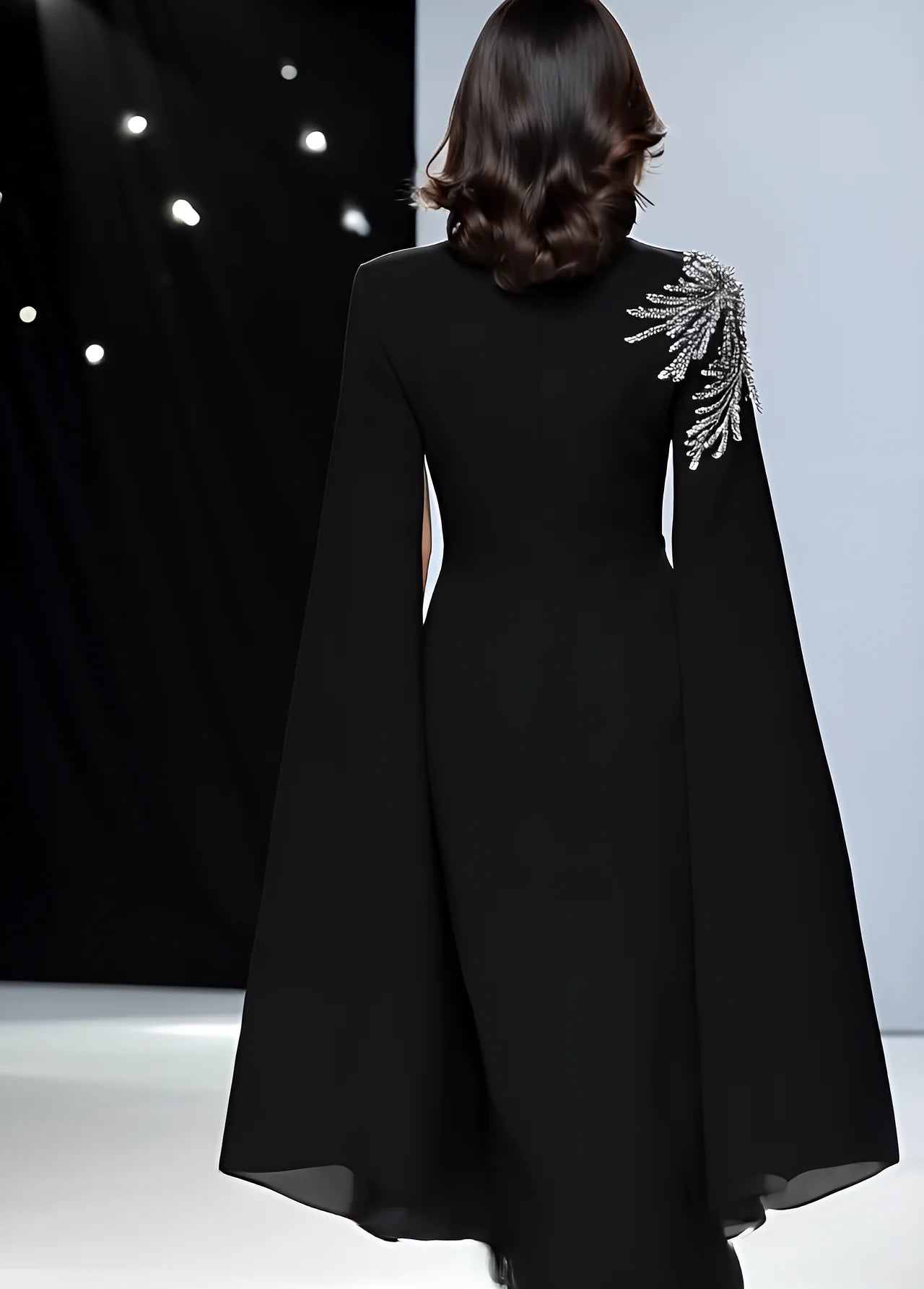 Inaya - Elegant Sort Kjole med Kappeærmer