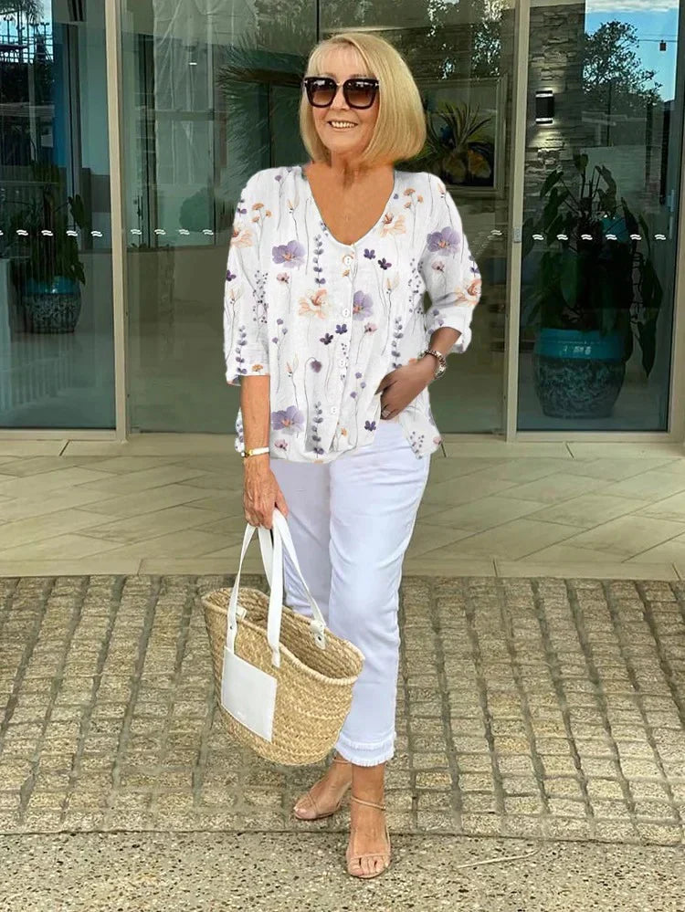 Marieta - Blomstret Lin Chemisier Sæt