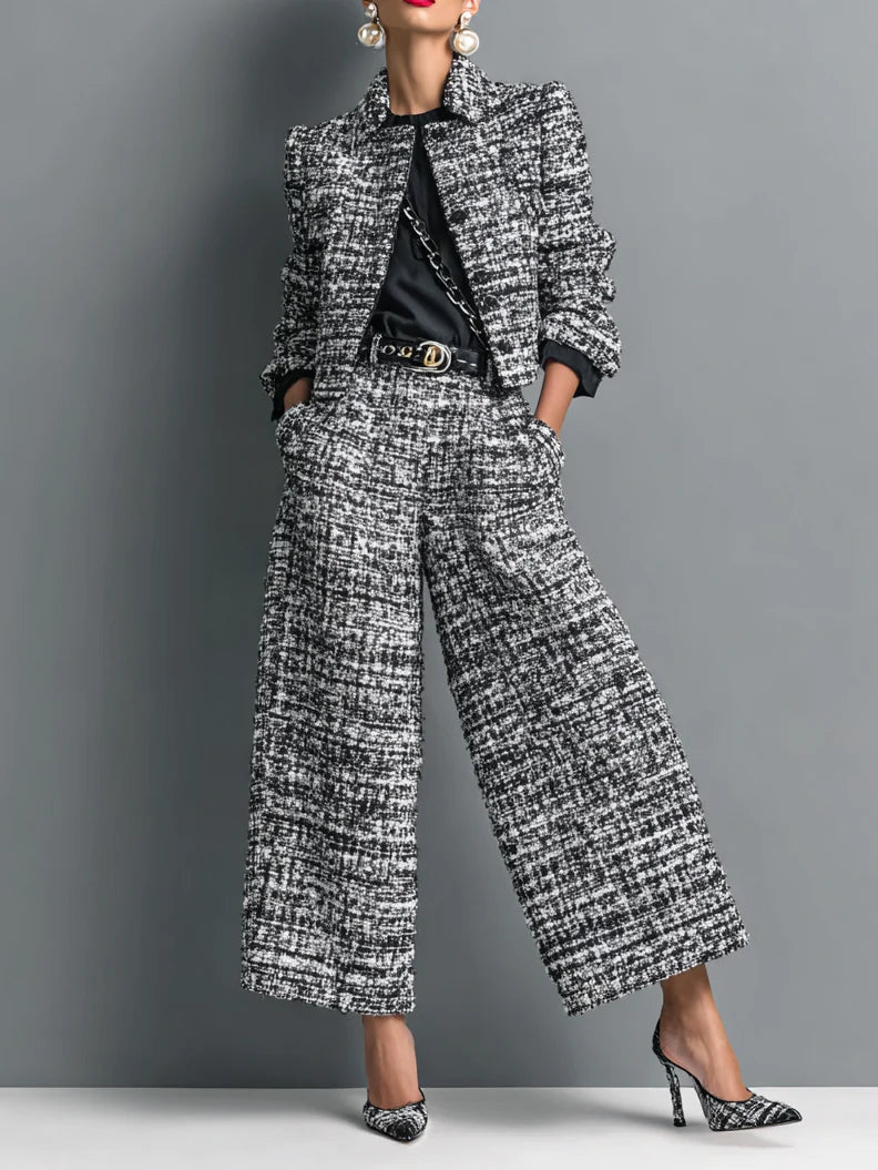 Leyna - Ensmble Élégant Veste et Pantalon en Tweed
