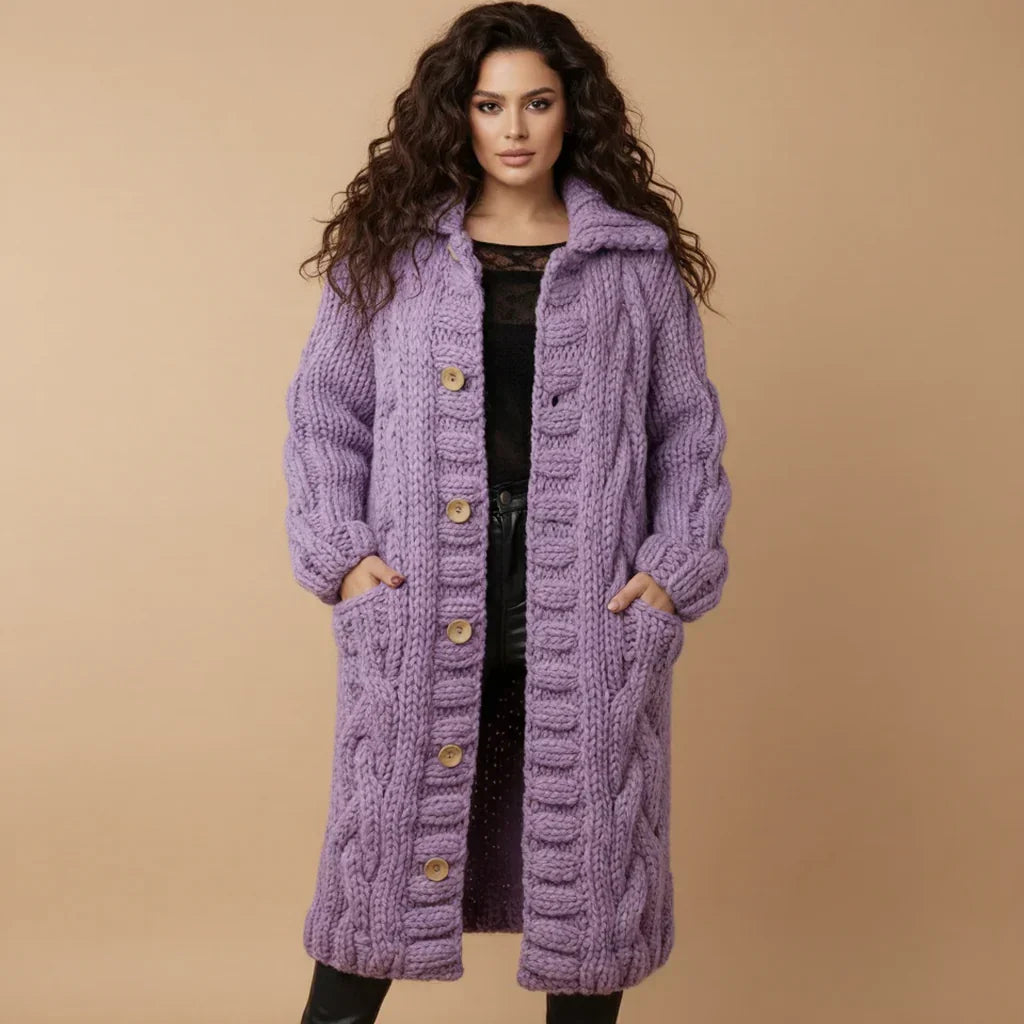 Lola - Manteau Gilet Long Tricot Torsadé Chaud