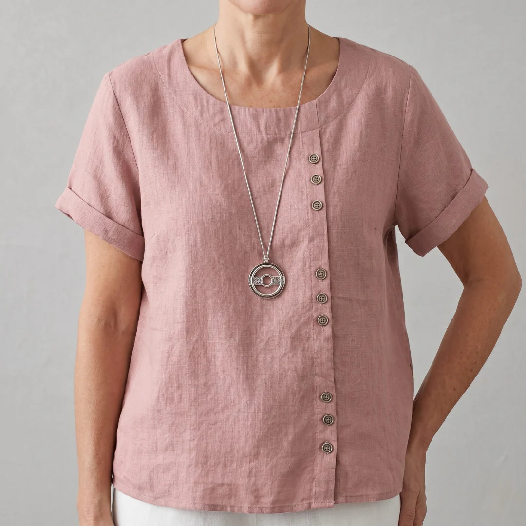 Gayané - Blusa de Lino con Detalles de Botones (Collar de Regalo)