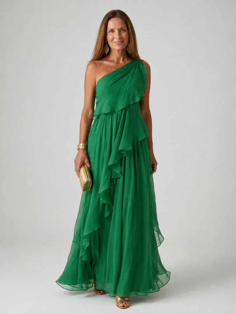 Arianel - Vestido Largo Chic Asimétrico con Volantes