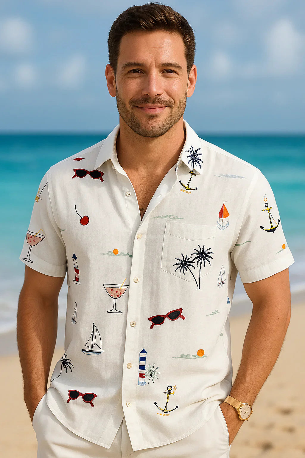 Roméo - Ren Bomulds Skjorte med Sommerprint