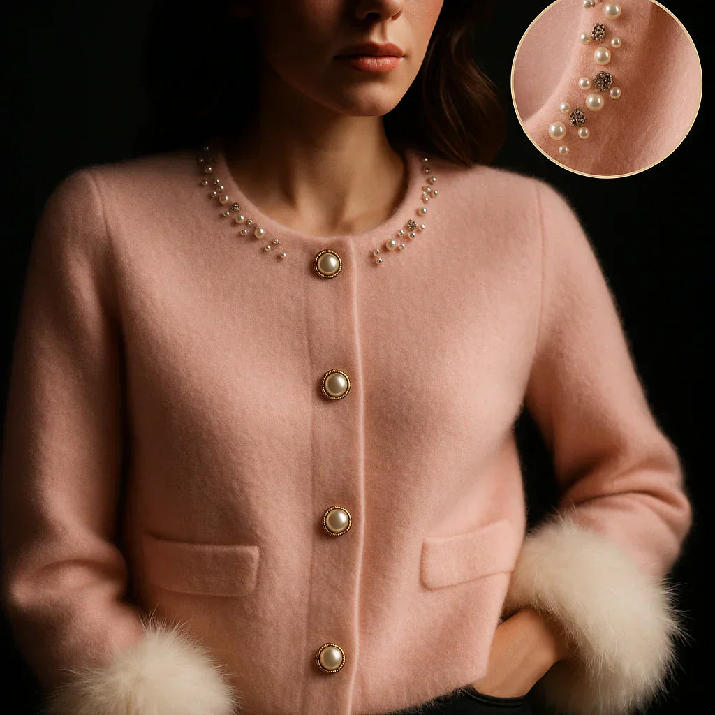 Brunilda - Élégant Cardigan Cachemire Perles et Fourrure