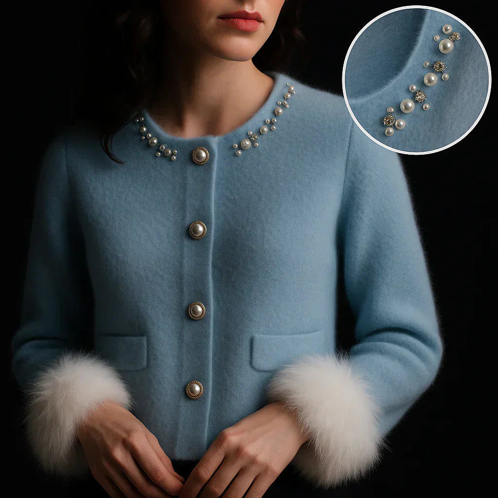 Brunilda - Élégant Cardigan Cachemire Perles et Fourrure