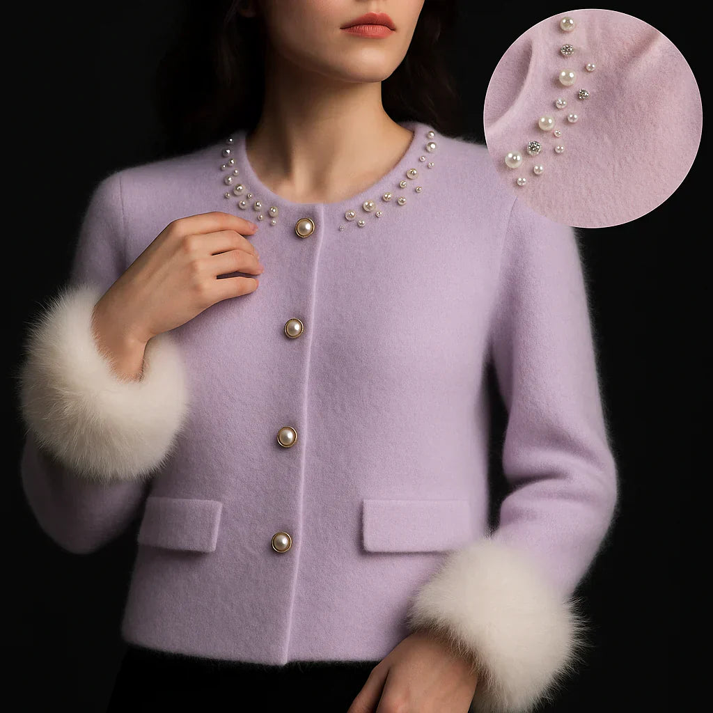 Brunilda - Élégant Cardigan Cachemire Perles et Fourrure