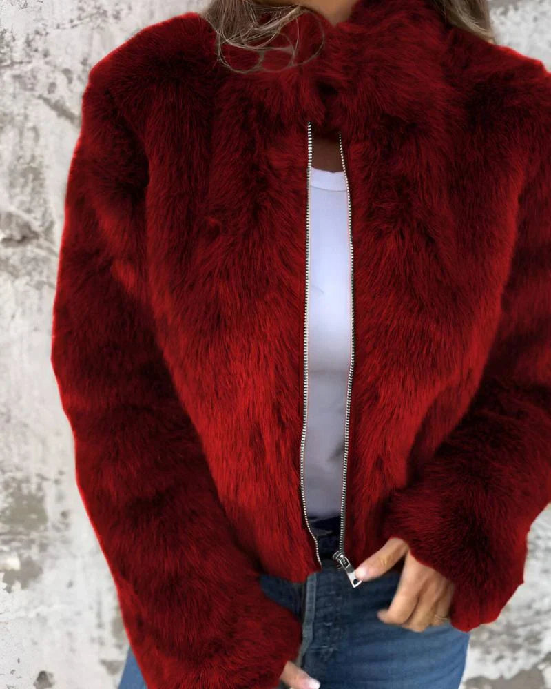 Lilia - Veste en Fourrure Tendance Col Montant