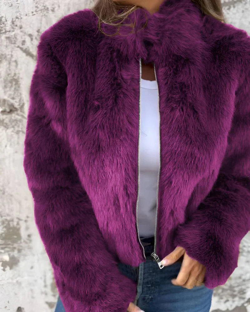 Lilia - Veste en Fourrure Tendance Col Montant